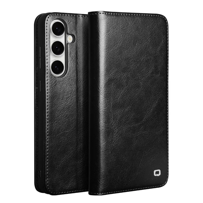 Funda Tipo Billetera QIALINO para Samsung Galaxy S25 FE Soporte Piel de Vaca Genuina Negra