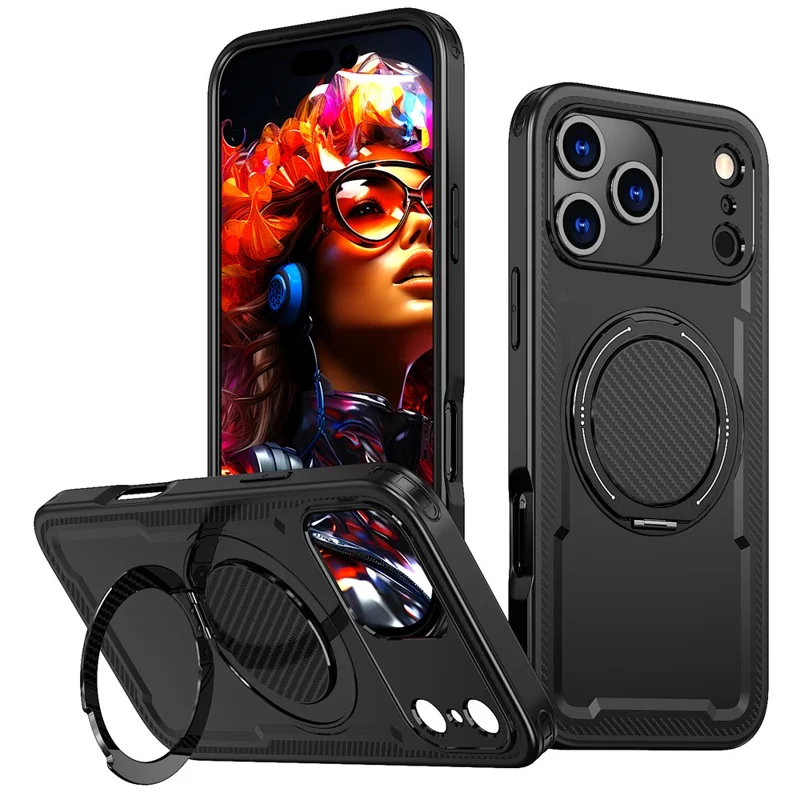 For iPhone 17 Pro Max Case Compatible with MagSafe TPU + PC Kickstand Phone Cover - Black