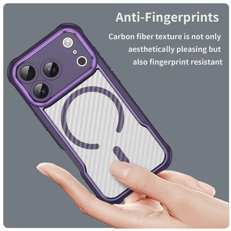 For iPhone 17 Pro Case Compatible with MagSafe Carbon Fiber Textured Hybrid Phone Cover - Purple