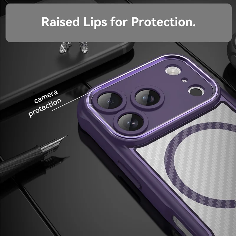 For iPhone 17 Pro Case Compatible with MagSafe Carbon Fiber Textured Hybrid Phone Cover - Purple