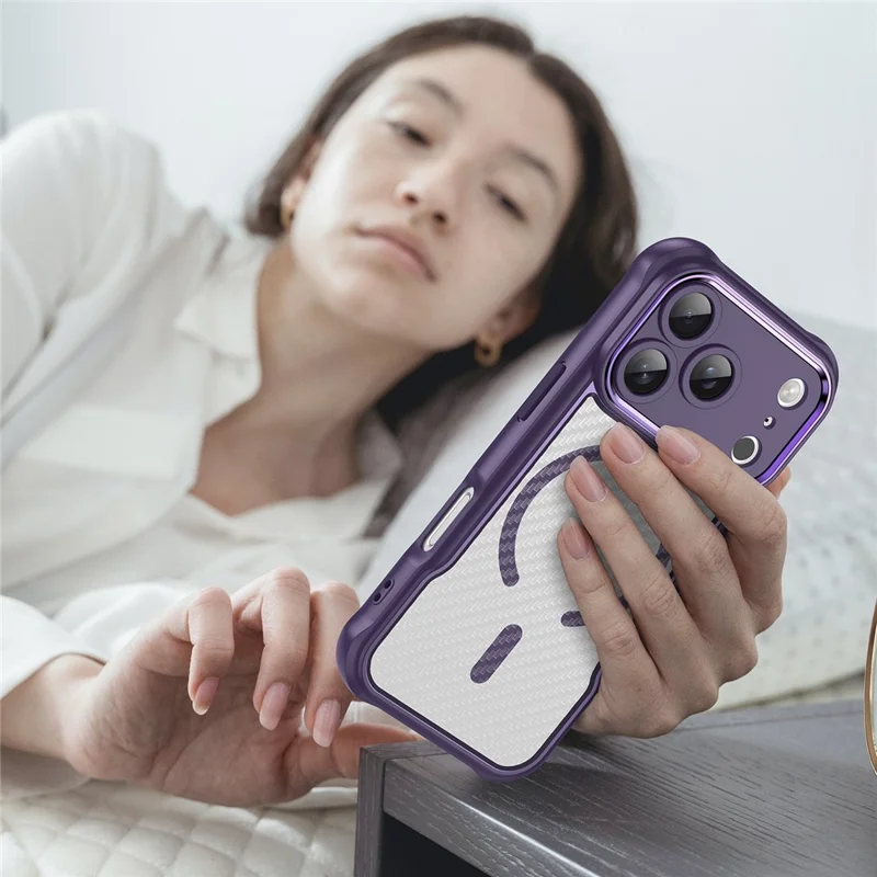 For iPhone 17 Pro Case Compatible with MagSafe Carbon Fiber Textured Hybrid Phone Cover - Purple