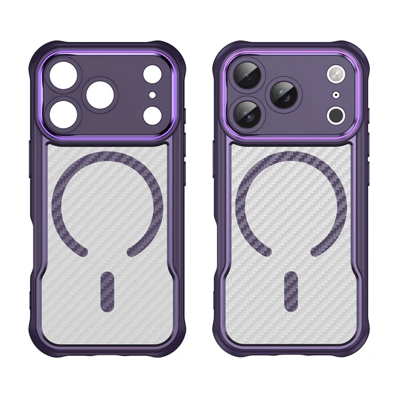 For iPhone 17 Pro Case Compatible with MagSafe Carbon Fiber Textured Hybrid Phone Cover - Purple