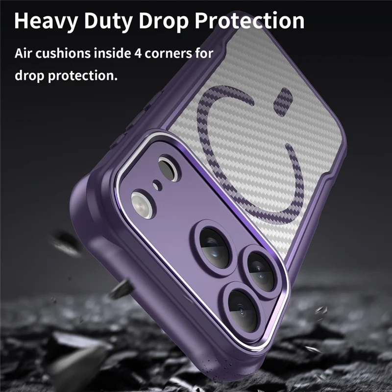 For iPhone 17 Pro Case Compatible with MagSafe Carbon Fiber Textured Hybrid Phone Cover - Purple