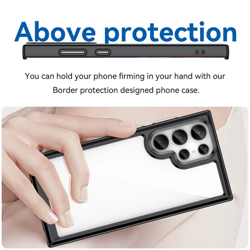 Для Samsung Galaxy S23 Ultra Anti-scratch Phone Case TPU Bumper Acrylic Back Shockproof Cover - Чёрный