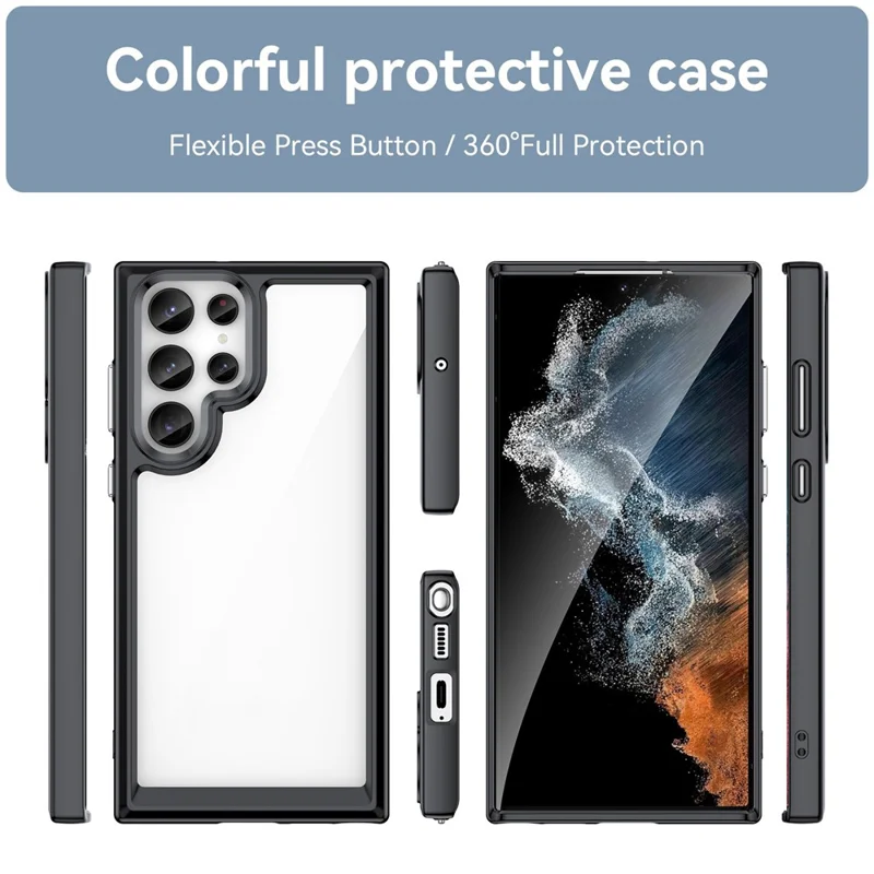 Для Samsung Galaxy S23 Ultra Anti-scratch Phone Case TPU Bumper Acrylic Back Shockproof Cover - Чёрный