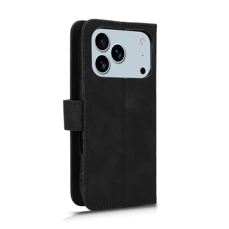 Voor iPhone 17 Pro Leren Hoesje Huidgevoel Anti-val Portemonnee Flip Telefoonhoes - Zwart