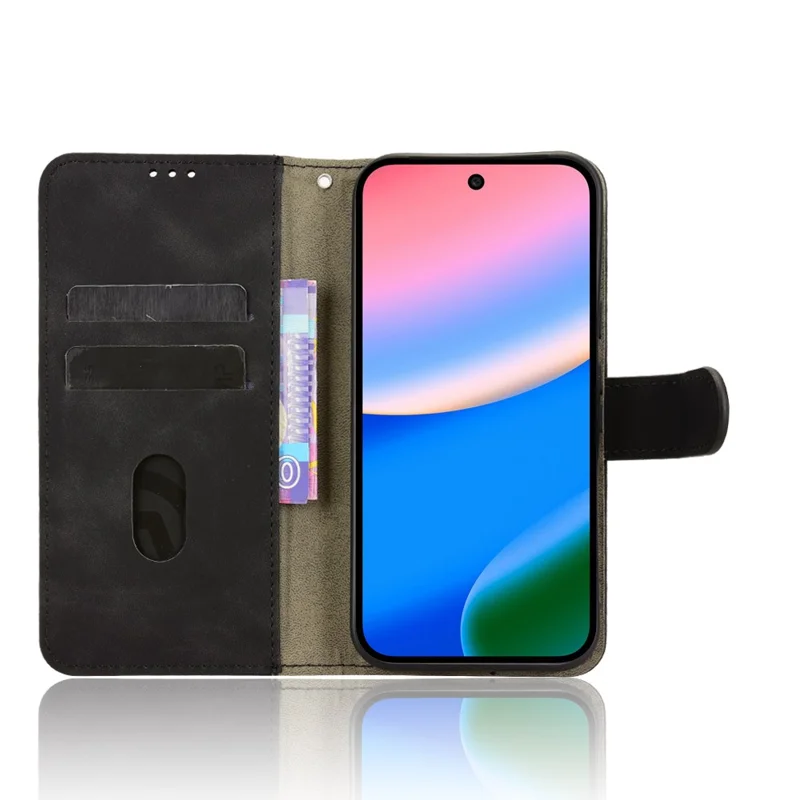Capa de Couro para Google Pixel 10 Pro XL Sensação de Pele Anti Queda Carteira Flip Phone - Preto