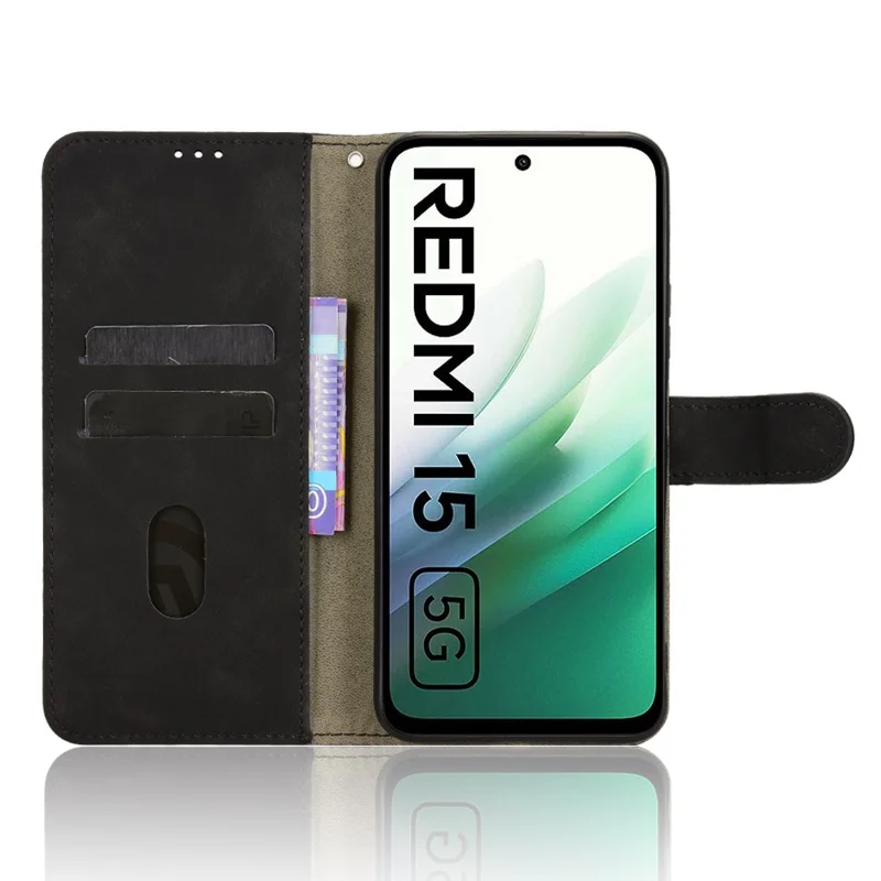 Per Xiaomi Redmi 15 5G Cover in Pelle Effetto Pelle Antiurto Portafoglio Flip - Nero