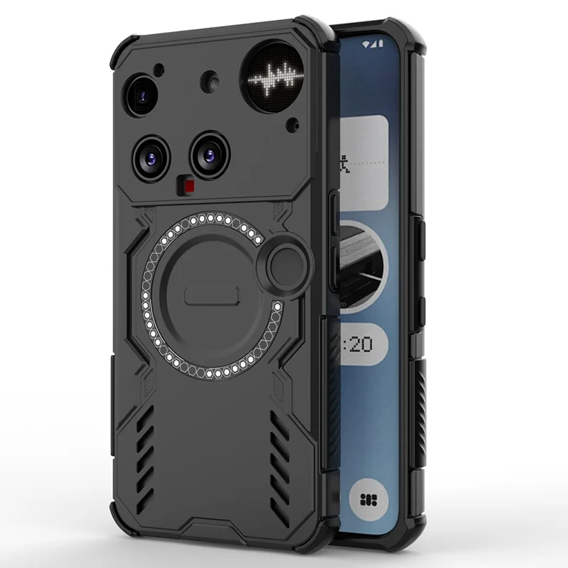 For Nothing Phone (3) 5G Magnetic Case Butterfly Armor Hollow Heat Dissipation PC + TPU Phone Cover - Black