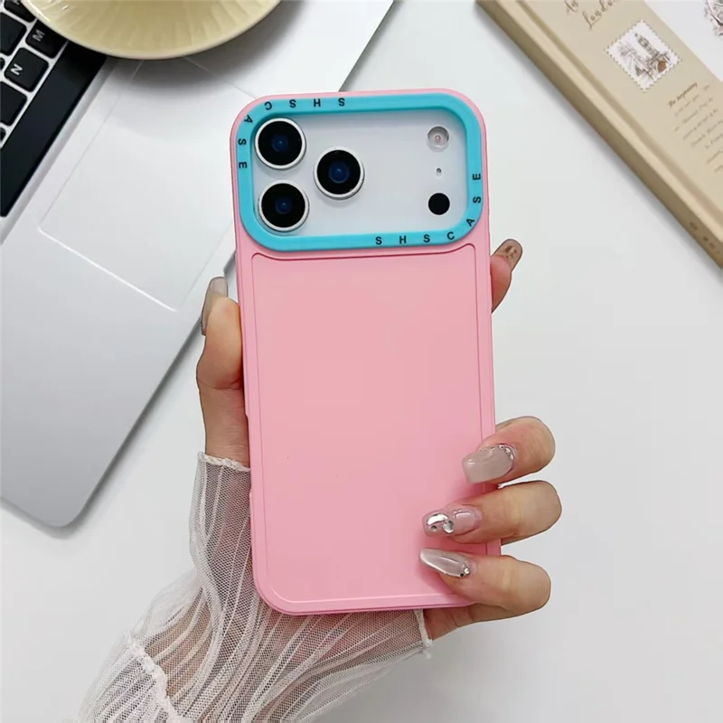 For iPhone 17 Pro TPU Case Contrast Color Lens Frame Shockproof Phone Back Cover - Pink