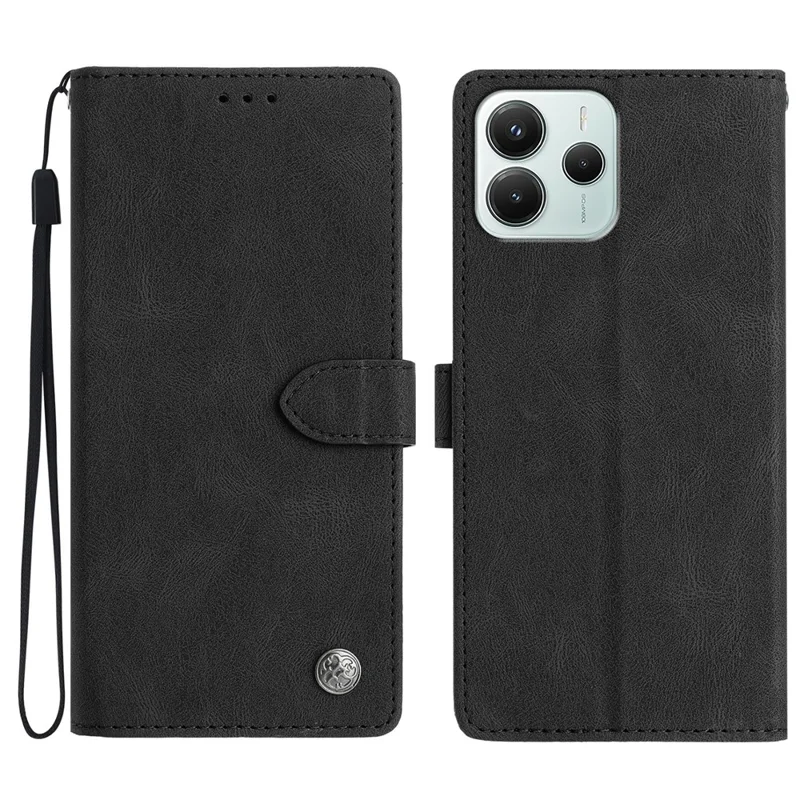 Кожаный чехол-книжка для Xiaomi Redmi Note 14 4G (163,25 мм) в однотонном стиле - Черный