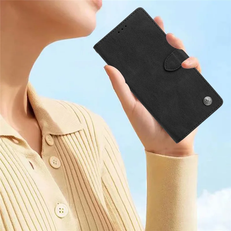 Кожаный чехол-книжка для Xiaomi Redmi Note 14 4G (163,25 мм) в однотонном стиле - Черный