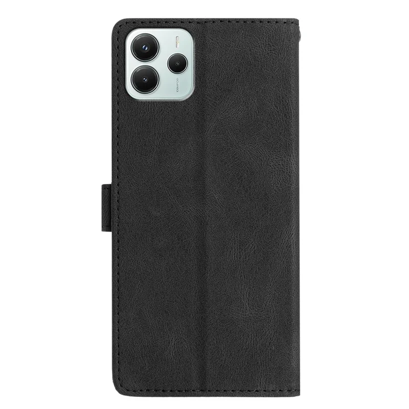 Кожаный чехол-книжка для Xiaomi Redmi Note 14 4G (163,25 мм) в однотонном стиле - Черный