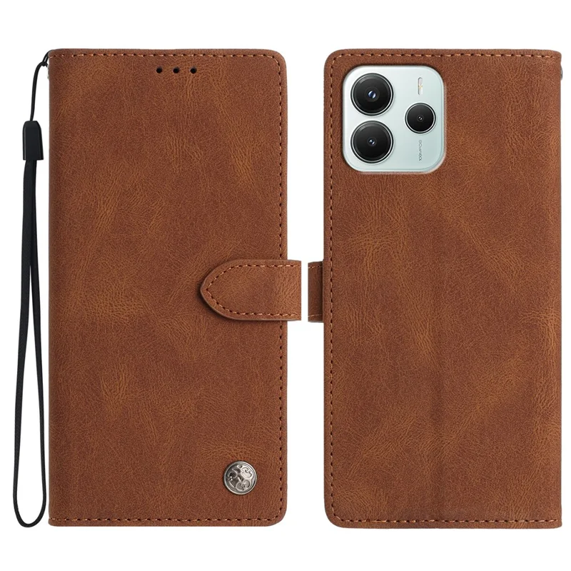 For Xiaomi Redmi Note 14 4G (164.84mm) Leather Case Solid Color Phone Wallet Cover - Brown