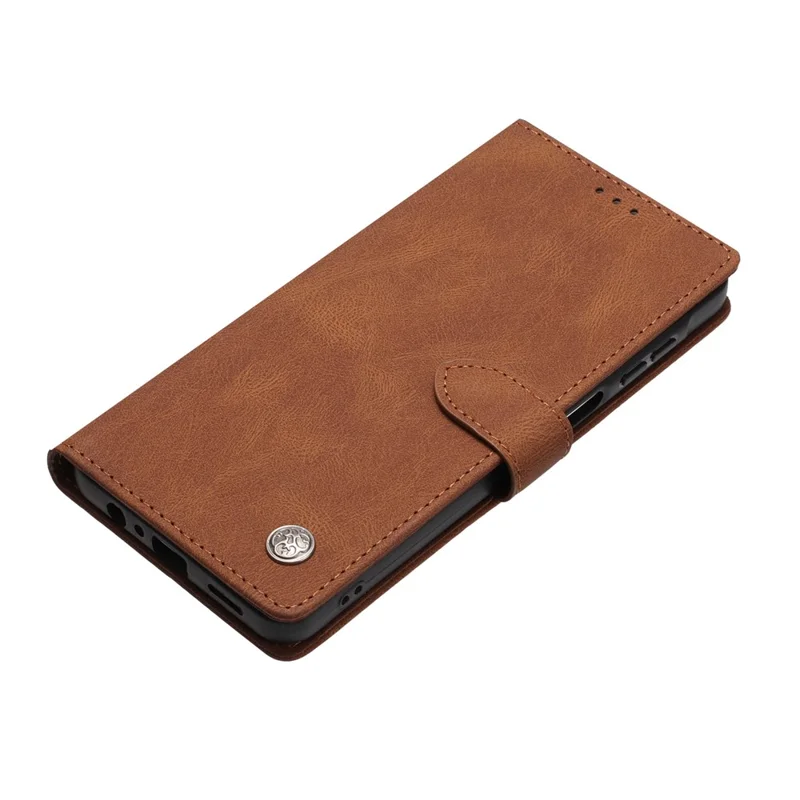 For Xiaomi Redmi Note 14 4G (164.84mm) Leather Case Solid Color Phone Wallet Cover - Brown