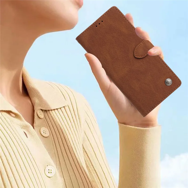 For Xiaomi Redmi Note 14 4G (164.84mm) Leather Case Solid Color Phone Wallet Cover - Brown