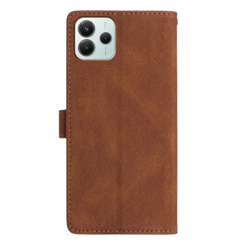 For Xiaomi Redmi Note 14 4G (164.84mm) Leather Case Solid Color Phone Wallet Cover - Brown