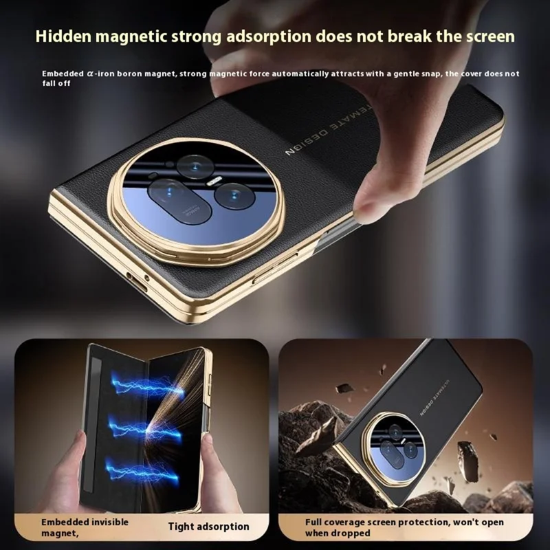 Hülle für Honor Magic V5 5G Smart View Fenster Leder Handyhülle mit Metall-Objektiv-Ständer - Schwarz