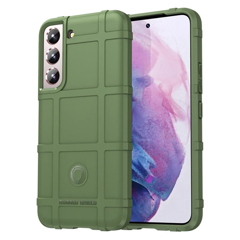 For Samsung Galaxy S23+ Cell Phone Case Rugged Square Grid Texture Drop-proof TPU Back Cover - Green