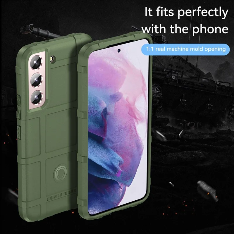 For Samsung Galaxy S23+ Cell Phone Case Rugged Square Grid Texture Drop-proof TPU Back Cover - Green