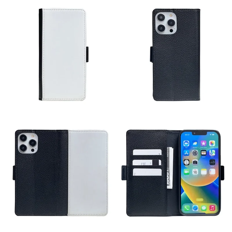 Bulk Purchasing For iPhone 16 Pro Max Wallet Case DIY Heat Transfer Printing Blank Leather Phone Cover with Stand / Litchi Texture