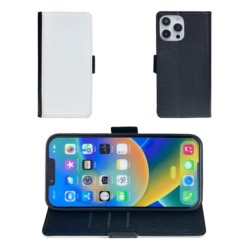 Bulk Purchasing For iPhone 16 Pro Max Wallet Case DIY Heat Transfer Printing Blank Leather Phone Cover with Stand / Litchi Texture