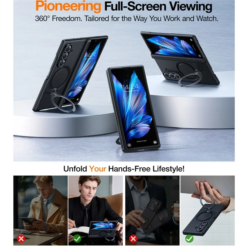 TORRAS Pour Samsung Galaxy Z Fold7 5G Étui Magnétique Rotatif à 360 Degrés avec Support Béquille en PC pour Téléphone