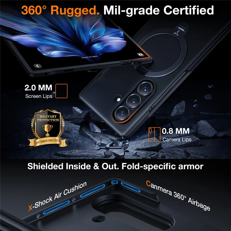 TORRAS Pour Samsung Galaxy Z Fold7 5G Étui Magnétique Rotatif à 360 Degrés avec Support Béquille en PC pour Téléphone