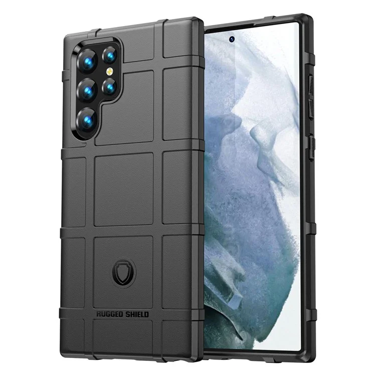Pour Samsung Galaxy S23 Ultra Rugged Square Grid Texture Phone Case Anti-scratch Flexible TPU Protective Cover - Noir