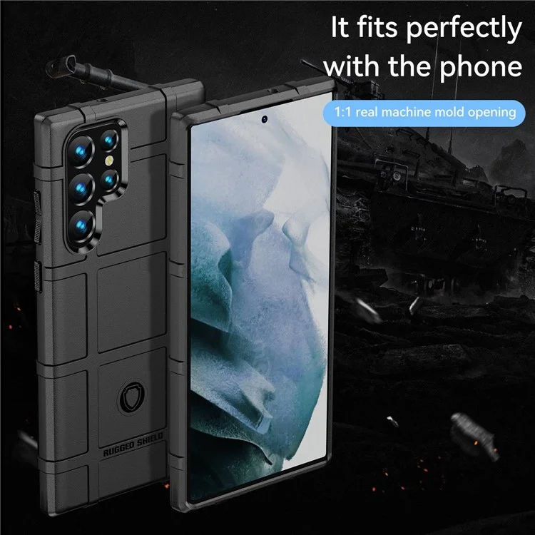 Pour Samsung Galaxy S23 Ultra Rugged Square Grid Texture Phone Case Anti-scratch Flexible TPU Protective Cover - Noir