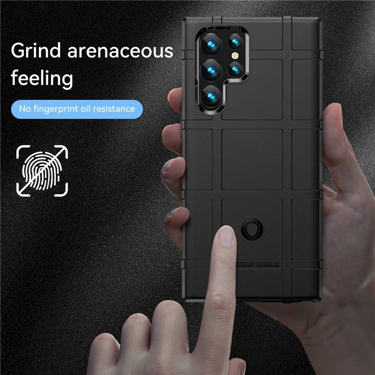 Pour Samsung Galaxy S23 Ultra Rugged Square Grid Texture Phone Case Anti-scratch Flexible TPU Protective Cover - Noir