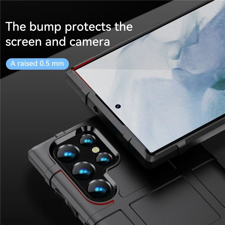 Pour Samsung Galaxy S23 Ultra Rugged Square Grid Texture Phone Case Anti-scratch Flexible TPU Protective Cover - Noir