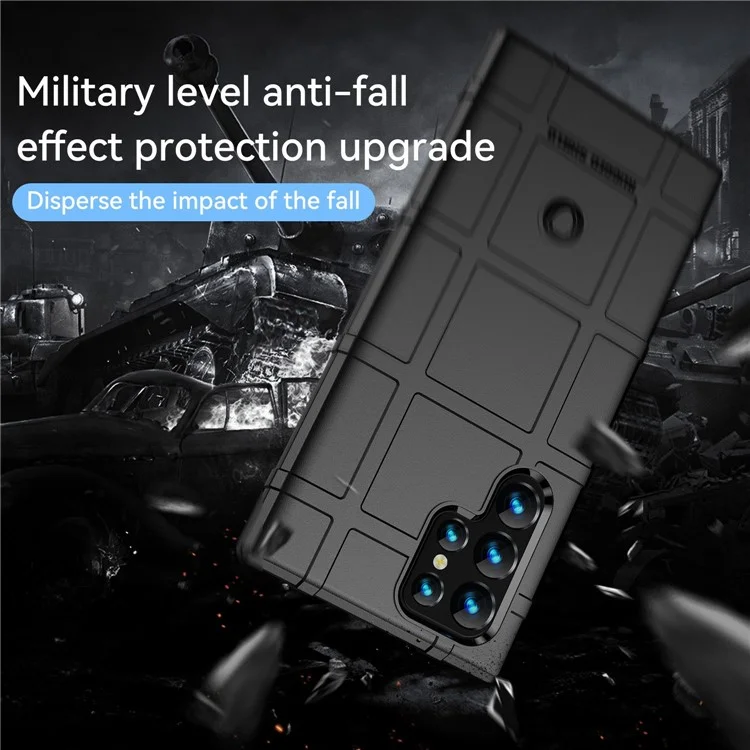 Pour Samsung Galaxy S23 Ultra Rugged Square Grid Texture Phone Case Anti-scratch Flexible TPU Protective Cover - Noir