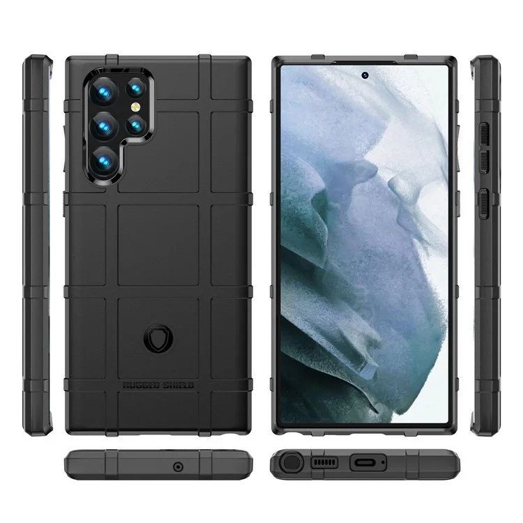 Pour Samsung Galaxy S23 Ultra Rugged Square Grid Texture Phone Case Anti-scratch Flexible TPU Protective Cover - Noir