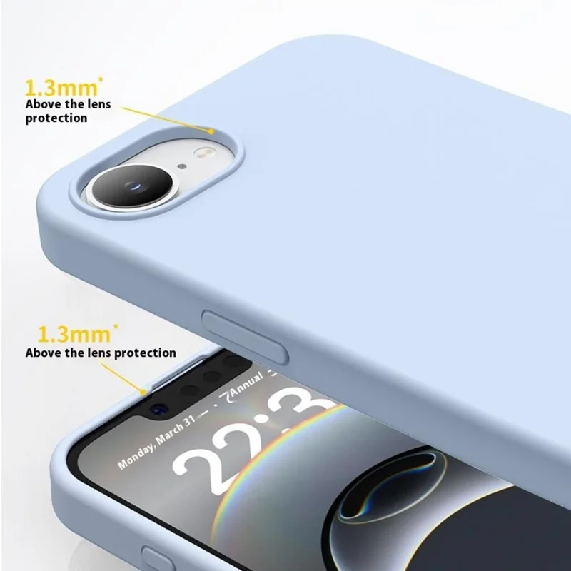 For iPhone 16e Case Ultradunne Vloeibare Silicone + PC Krasbestendige Telefoonhoes - Ijsblauw