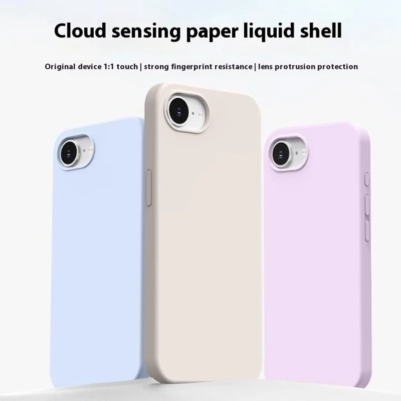 For iPhone 16e Case Ultradunne Vloeibare Silicone + PC Krasbestendige Telefoonhoes - Ijsblauw