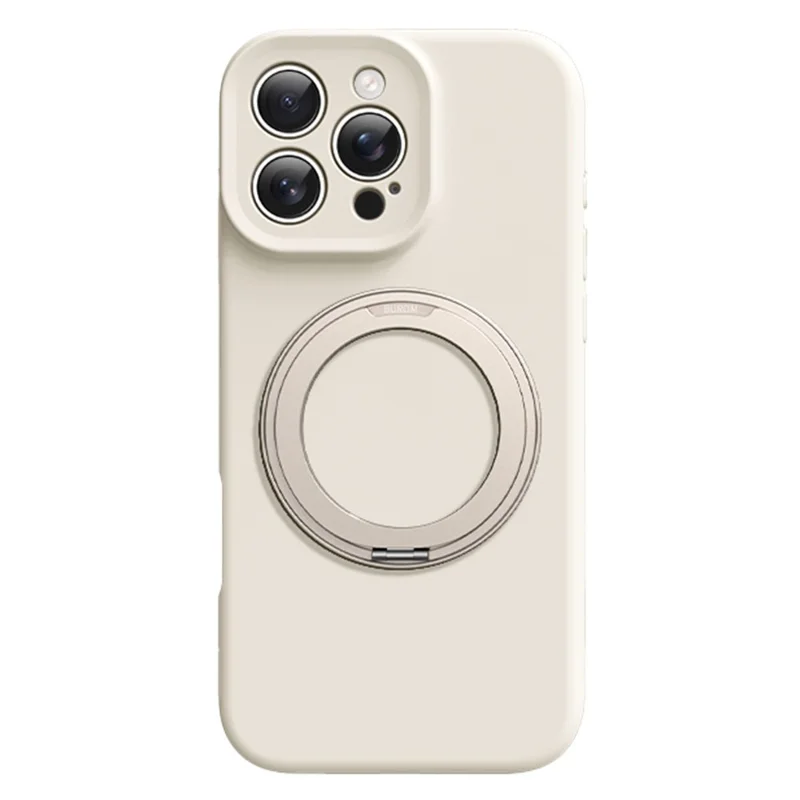 Funda para iPhone 16 Pro Max de Silicona Líquida + Cubierta de Teléfono de PC con Soporte Magnético Giratorio - Blanco Antiguo