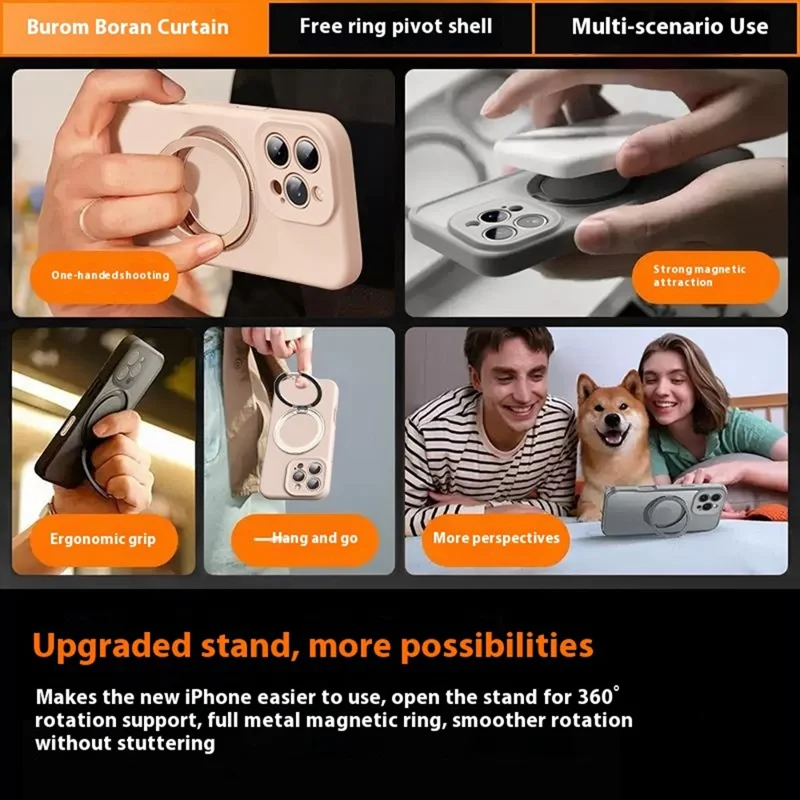 Funda para iPhone 16 Pro Max de Silicona Líquida + Cubierta de Teléfono de PC con Soporte Magnético Giratorio - Blanco Antiguo