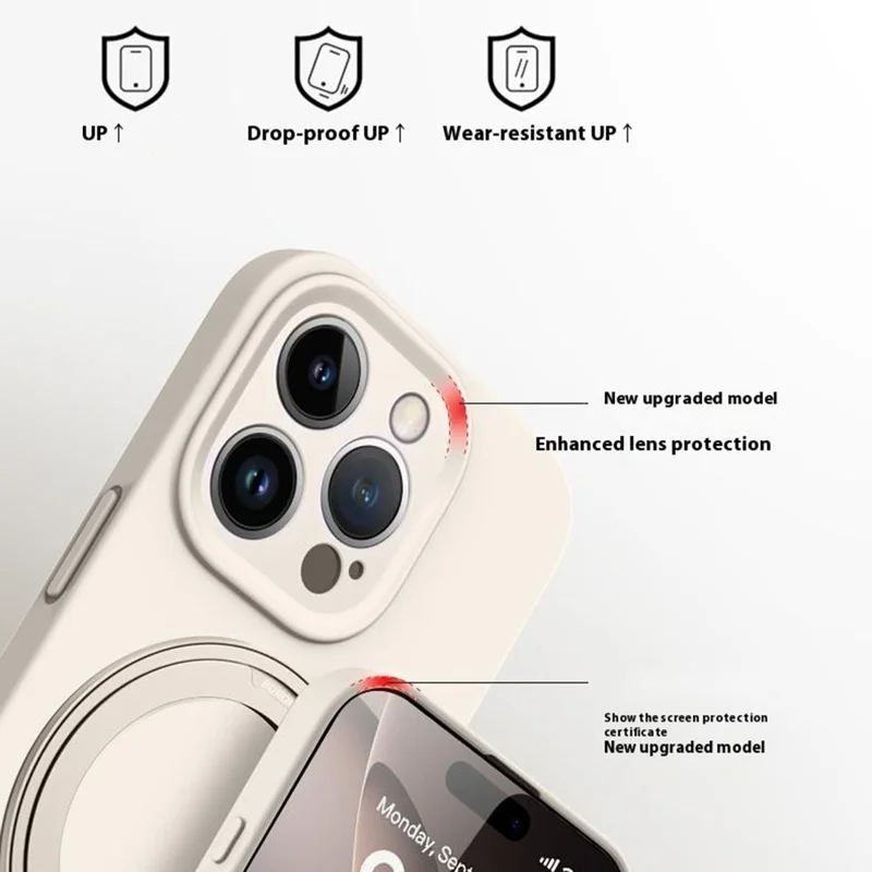Funda para iPhone 16 Pro Silicona líquida + Cubierta de teléfono de PC con soporte magnético giratorio - Blanco antiguo