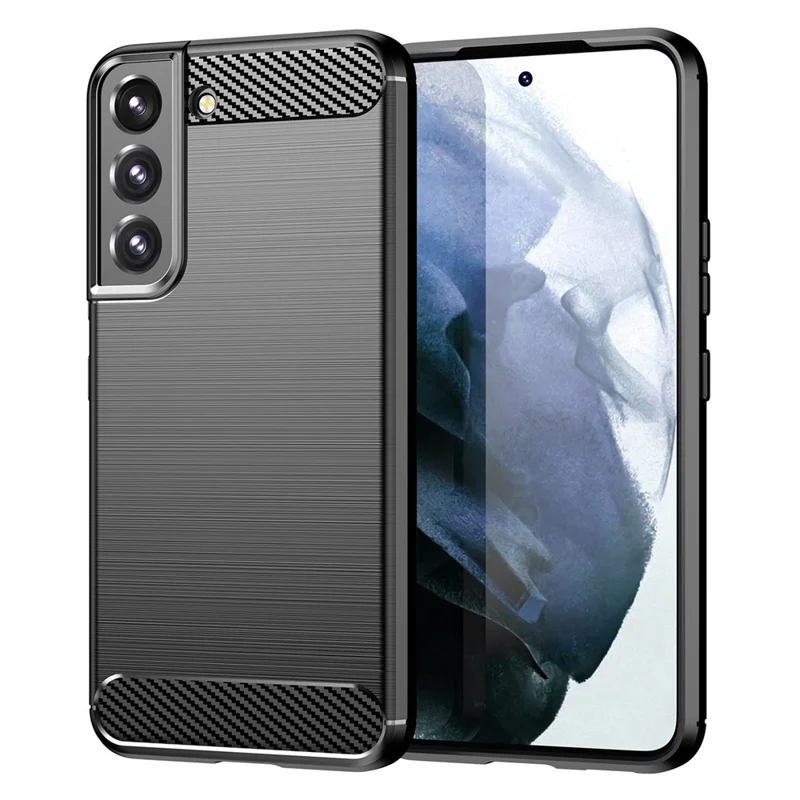 For Samsung Galaxy S23 Shockproof Case Anti-Drop Flexible TPU Phone Back Cover Brushed Carbon Fiber Texture Cell Phone Case - Black