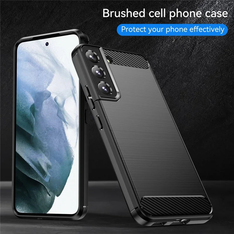 For Samsung Galaxy S23 Shockproof Case Anti-Drop Flexible TPU Phone Back Cover Brushed Carbon Fiber Texture Cell Phone Case - Black