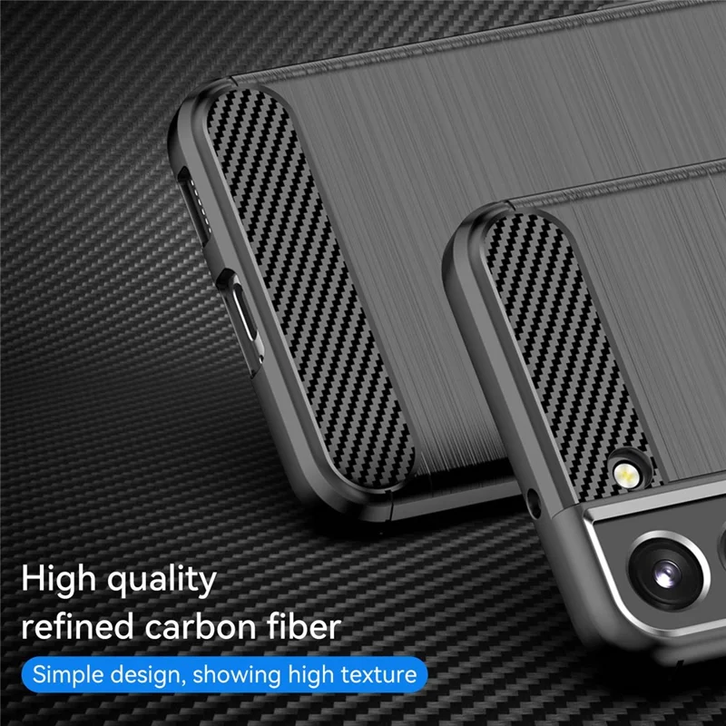 For Samsung Galaxy S23 Shockproof Case Anti-Drop Flexible TPU Phone Back Cover Brushed Carbon Fiber Texture Cell Phone Case - Black