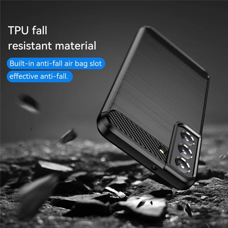 For Samsung Galaxy S23 Shockproof Case Anti-Drop Flexible TPU Phone Back Cover Brushed Carbon Fiber Texture Cell Phone Case - Black