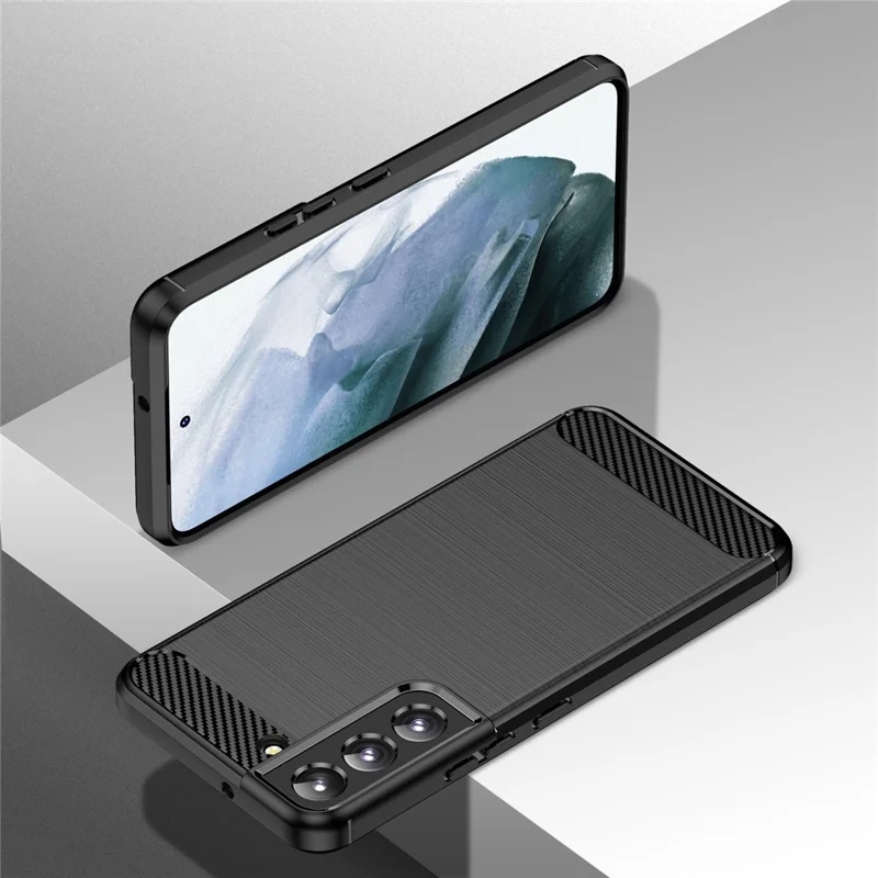 For Samsung Galaxy S23 Shockproof Case Anti-Drop Flexible TPU Phone Back Cover Brushed Carbon Fiber Texture Cell Phone Case - Black