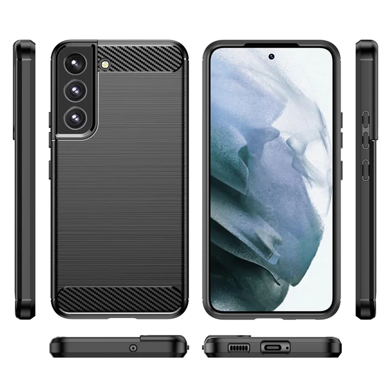 For Samsung Galaxy S23 Shockproof Case Anti-Drop Flexible TPU Phone Back Cover Brushed Carbon Fiber Texture Cell Phone Case - Black