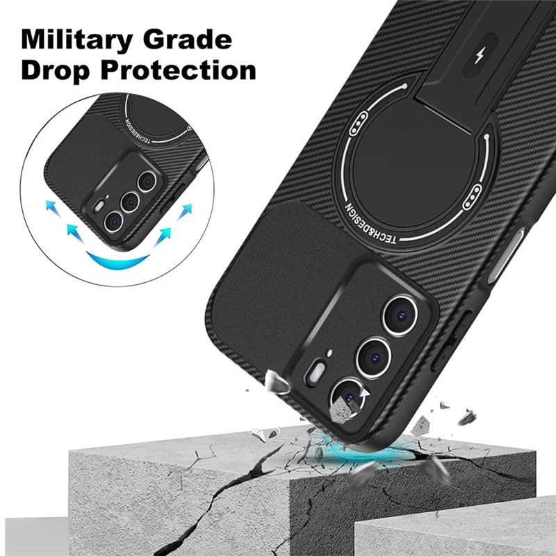 For Realme C75 4G Case with Kickstand Carbon Fiber Texture PC + TPU Phone Cover - Black
