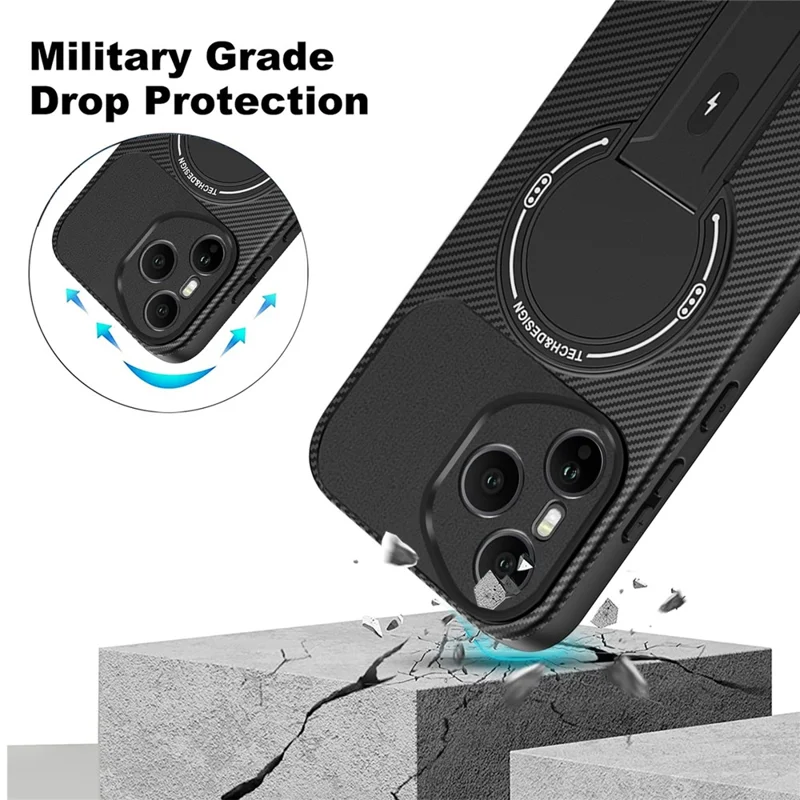 Capa para Honor 400 Pro 5G (Global) com Suporte Textura de Fibra de Carbono PC + TPU - Preto