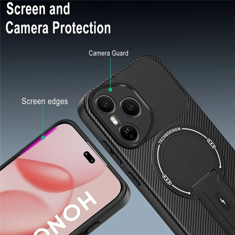 Capa para Honor 400 Pro 5G (Global) com Suporte Textura de Fibra de Carbono PC + TPU - Preto