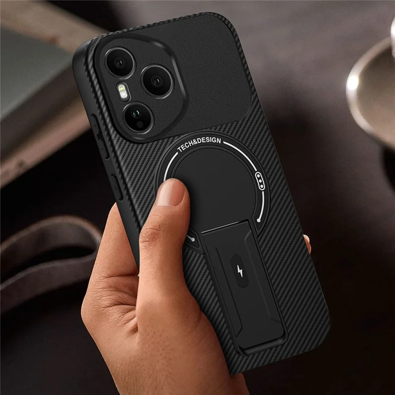 Capa para Honor 400 Pro 5G (Global) com Suporte Textura de Fibra de Carbono PC + TPU - Preto