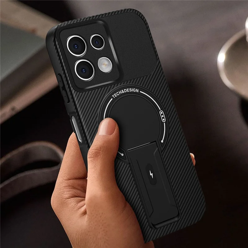 Funda para Xiaomi Redmi Note 13 5G con Soporte y Textura de Fibra de Carbono, Carcasa de PC + TPU para Móvil - Negro